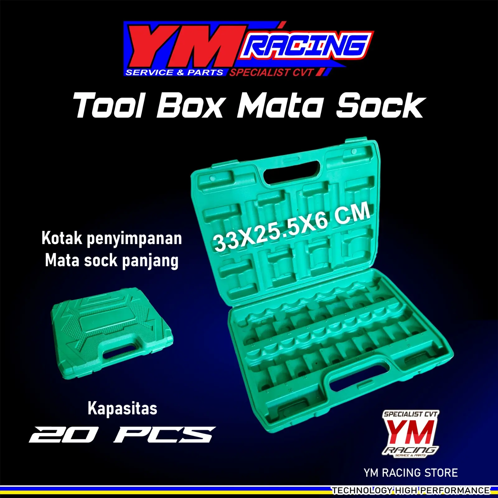 TOOL BOX MATA SOCK KAPASITAS 20 PCS 33 X 25.5 X 6 CM BAHAN PVC / KOTAM PENYIMPANAN MATA SOCK PANJANG | BOX PENYIMPANAN KUNCI SHOCK PANJANG ( TOOL BOX INPECT ) WADAH PENYIMPANAN KUNCI SOCK - YM RACING