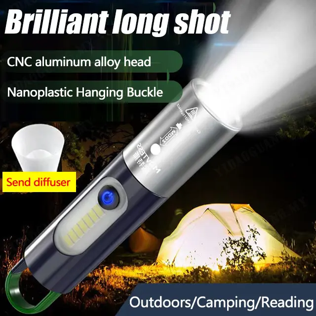 Lampu Suluh Cahaya Kuat, Yidaoguang, Jarak Jauh, Bahan Aluminium, Kanta Teleskopik, Lampu Suluh