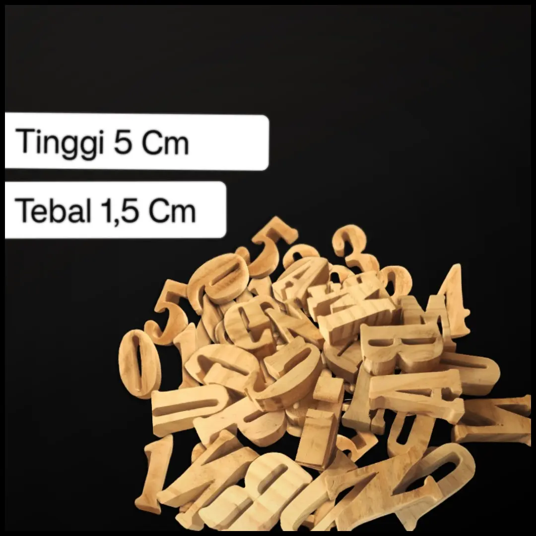 Huruf Angka Dari Kayu Tinggi 5 Cm Tebal 1,5 Cm Timbul Hiasan Dingding Aksesoris