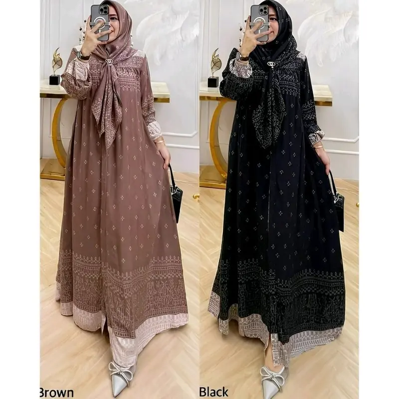 Gamis Set Hijab Rayon Premium | Gamis Hijab Terbaru | Dress Set Hijab | Gamis Viral Set Hijab Diamond 4