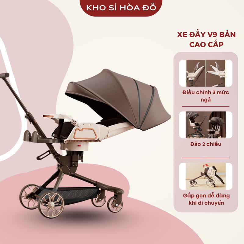  Xe đẩy V9 bản cao cấp có bàn ăn dặm đèn nhạc cho bé Voi Kem 