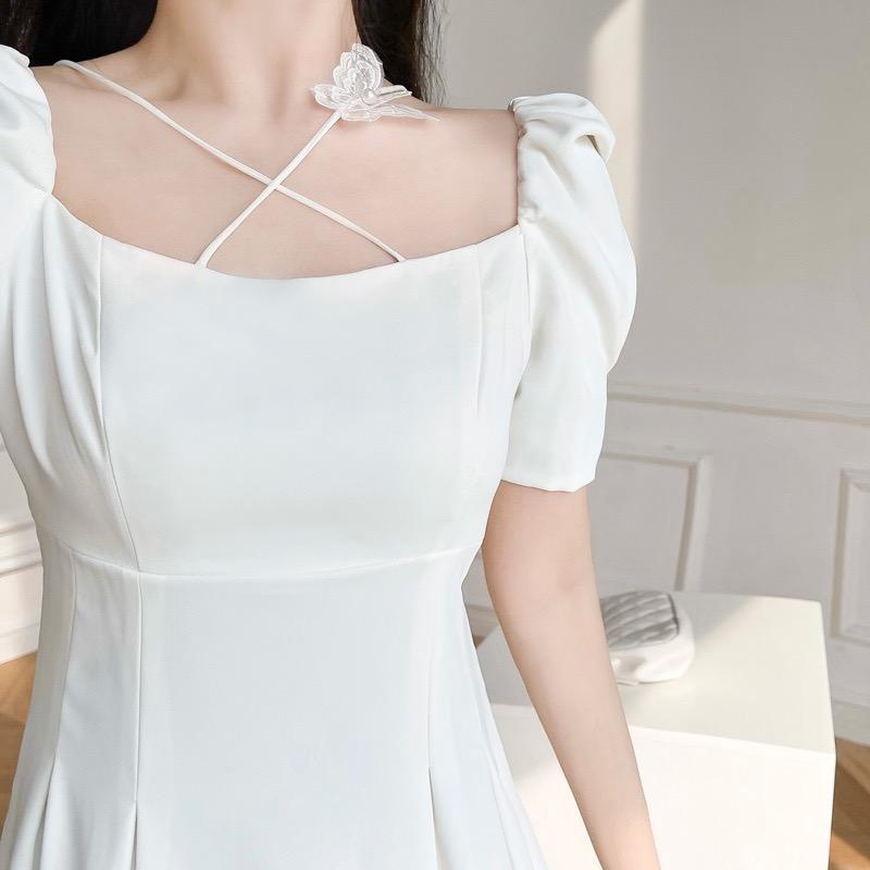 8940 đầm trắng tay dài dáng qua gối đi biển bigsize dự tiệc trắng tiểu thư đầm sang trọng váy liền 3