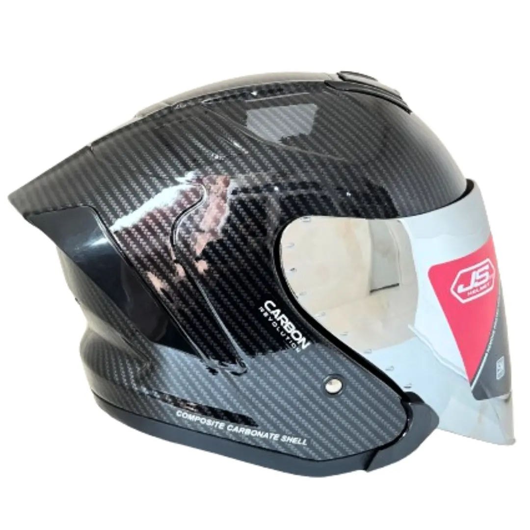 Helm JS ARMOR Half face Motif CARBON ORIGINAL SNI Motorcycle Kaca Visor
