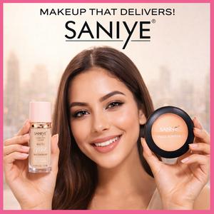 SANIYE Kit Corrector Waterproof + Polvo Compacto | Alta Cobertura 24H | Mate Profesional ，Cobertura duradera para una piel impecable.