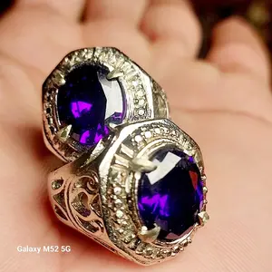 Cincin Kecubung Amethis ungu Cuting ring alpaka super handmade kualitas ring cakar Batu