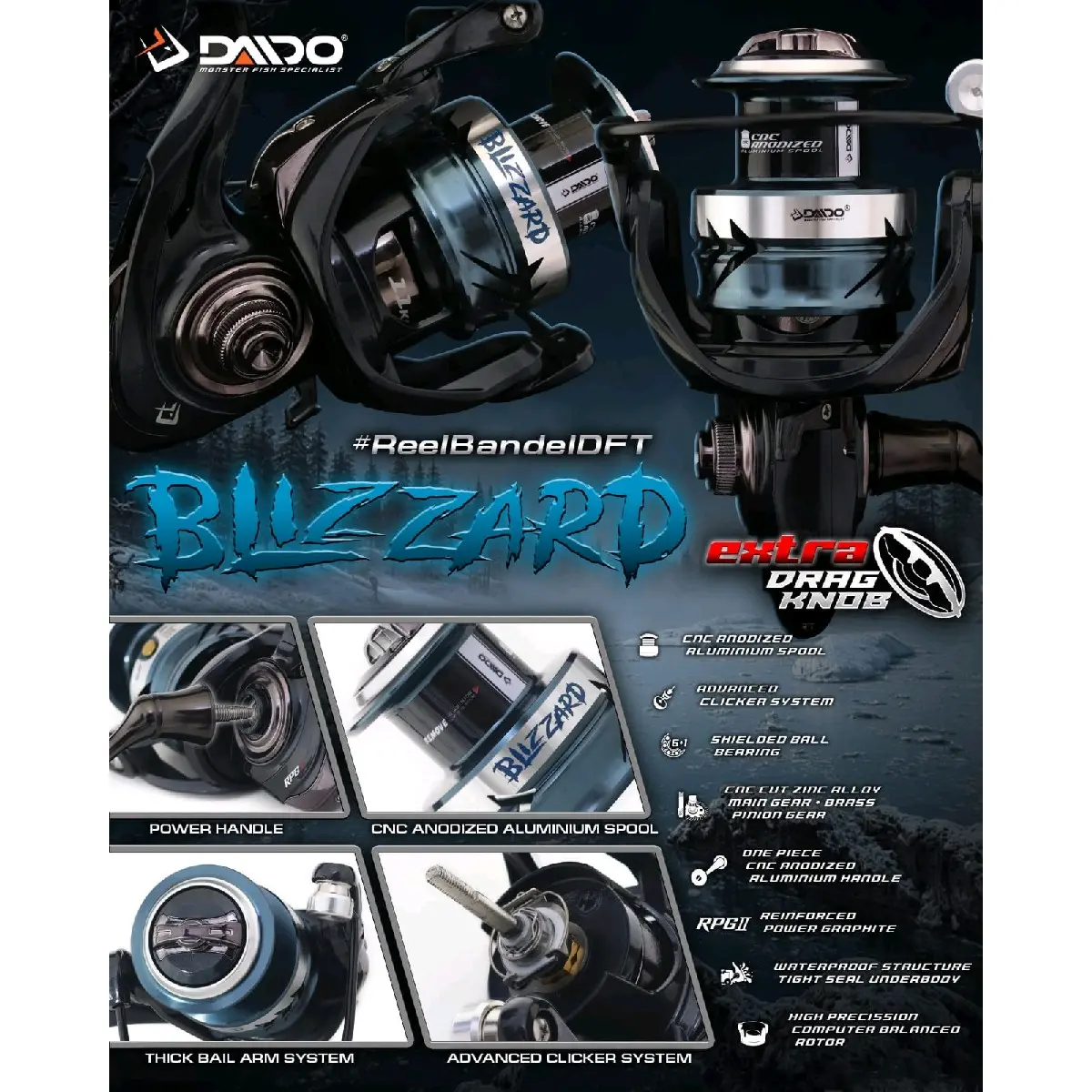 Reel Daido Blizzard dan Balanar 6+1 bearing power handle