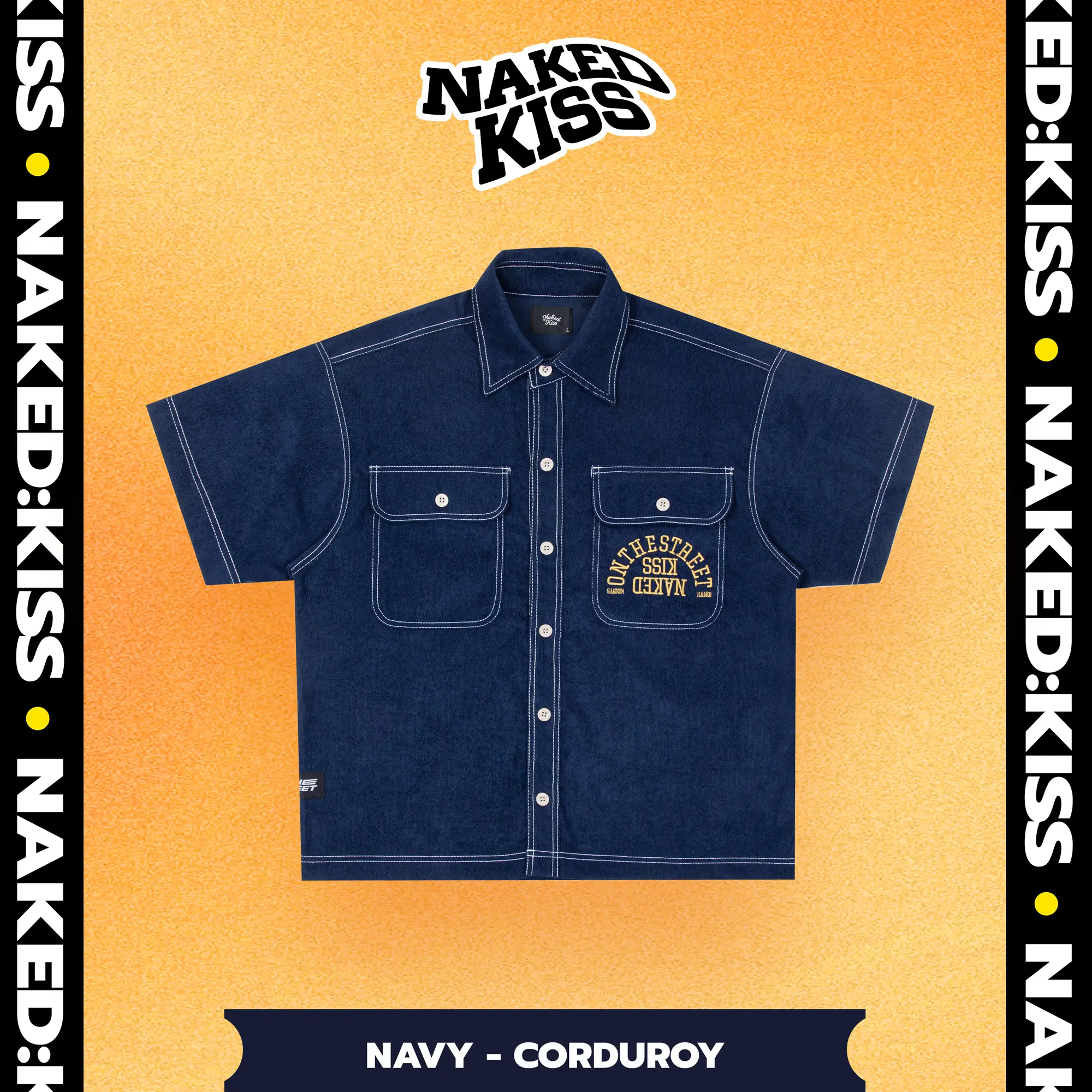 Áo sơ mi ngắn tay NakedKiss NAVY CORDUROY - BOXY Fit - NAKEDKISS Short-sleeved shirts