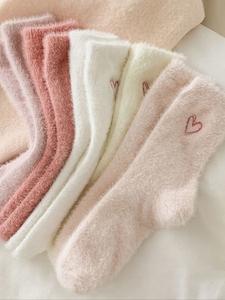 Set de calcetines de invierno para mujer, 5 pares con diseño de lazo de mariposa en piel sintética, lindos y dulces calcetines de media caña para dormir, cálidos y gruesos