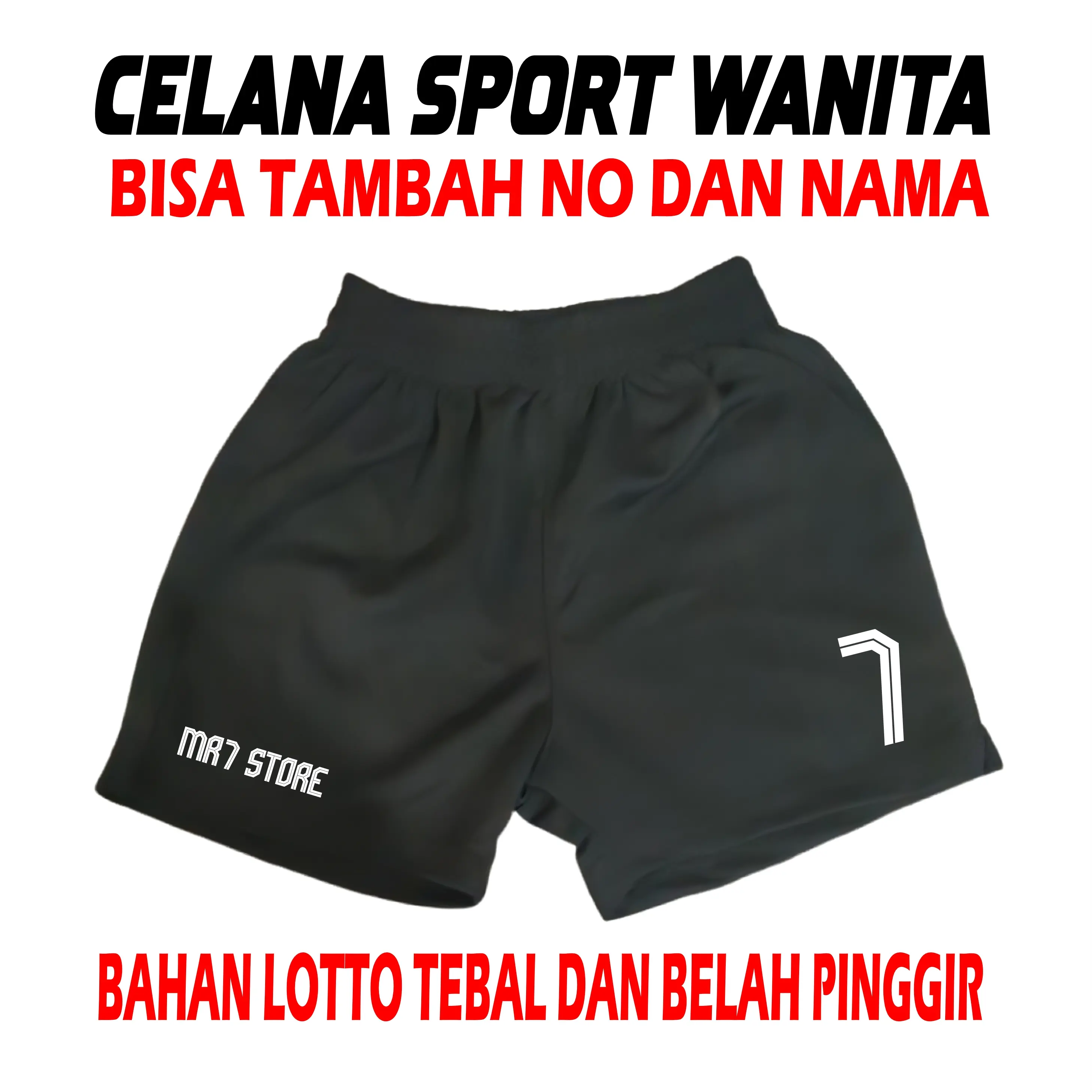 [1 HARI JADI] Celana Pendek Sport Olahraga Wanita Bisa Custom Tambah Nomor Dan Nama Sablon Print DTF Bahan Lotto Belah Pinggir