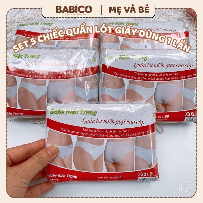Sét 5 quần lót giấy mã đẹp, quần dùng 1 lần cho mẹ hoặc đi du lịch freesize màu trắng (mã đắt)