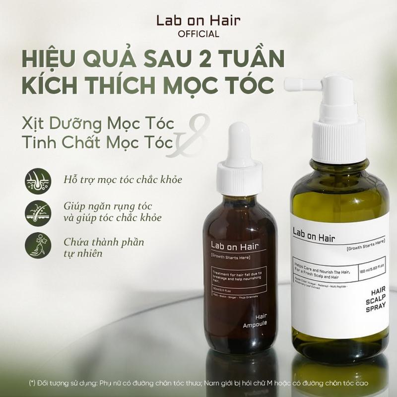 Combo xịt mọc tóc + tinh chất sâm gừng Lab on Hair giảm gẫy rụng tóc 160ml+60ml dưỡng tóc