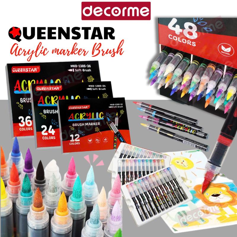 Màu Acrylic Markers QueenStar 1385 Decorme 1 Đầu Brush Màu Vẽ Tranh Bút Viết Calligraphy Tô Màu Số Hóa Tô Vẽ Mọi Chất Liệu