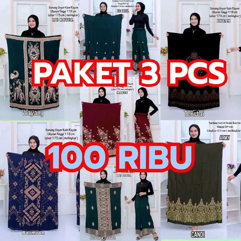 Paket 3pcs dapat 3 Sarung batik wanita sarung gloyor sarung batik santriwati bisa pilih motif/warna 0