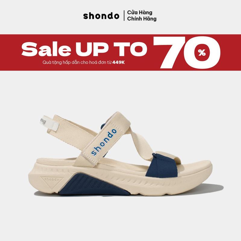 Giày Sandal Nam Nữ SHONDO F7 Racing Thời Trang, Êm, Nhẹ, Đi Học Đi Chơi Màu Be Xanh Dương F7R2530