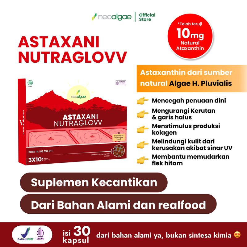Product Introduction of Suplemen Kecantikan Astaxani Nutraglow - Natural Astaxanthin 10 mg - Nutrisi Alami Mencerahkan Memudarkan Flek Hitam Mencegah Penuaan Dini Pada Kulit [BPOM & HALAL] 1