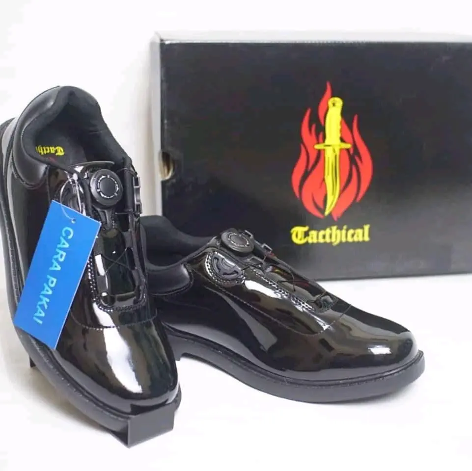 Sepatu PDH Hitam Pantofel Kilap tali putar Original Tactical