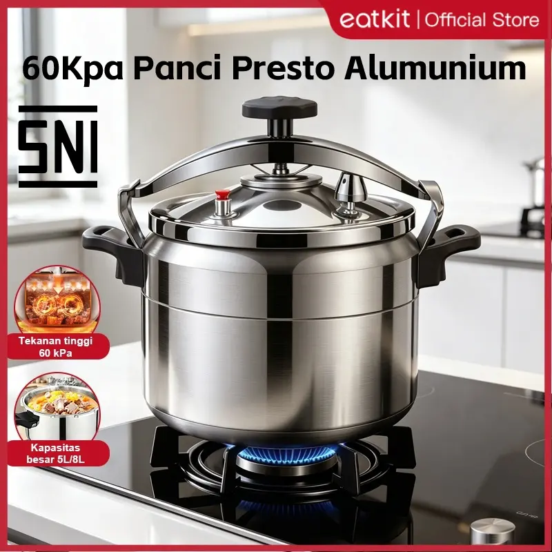 【Ready Stock】【COD】Eatkit Panci Presto 5L/8L Aluminium Anti Lengket Serbaguna Pressure Cooker With Steamer Stock Pot