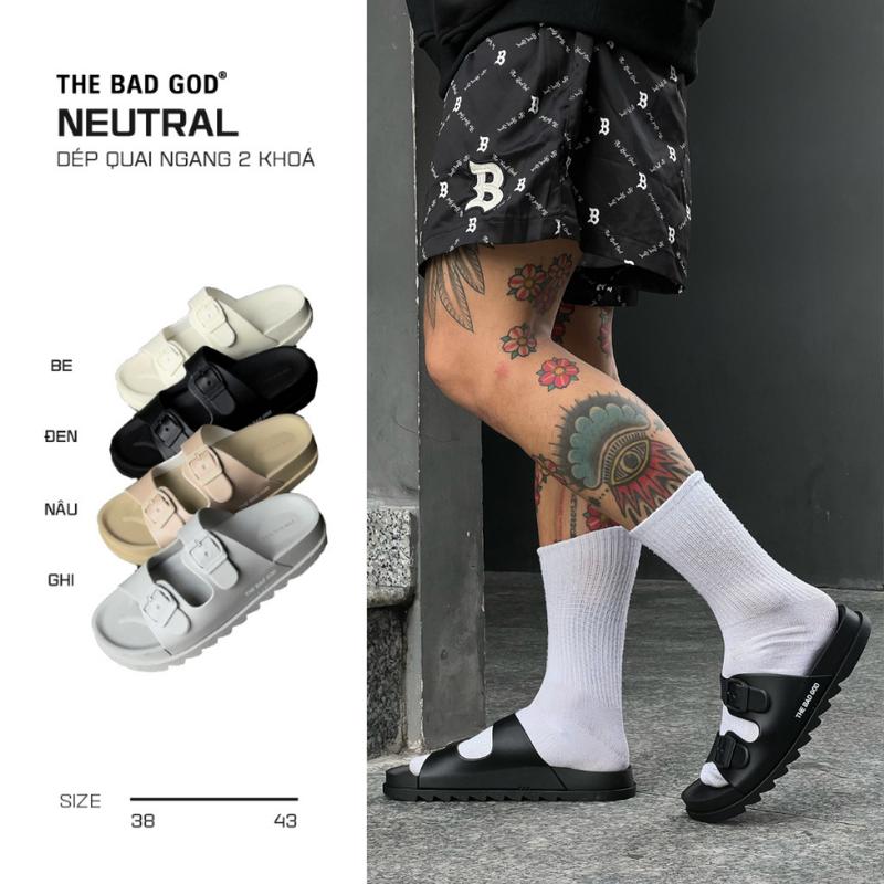 Dép Slipper quai ngang 2 khoá The Bad God Neutral - Đế Bằng ( KHÔNG HỘP - MUA TĂNG1 SIZE ) Nam  Cao Su DéP