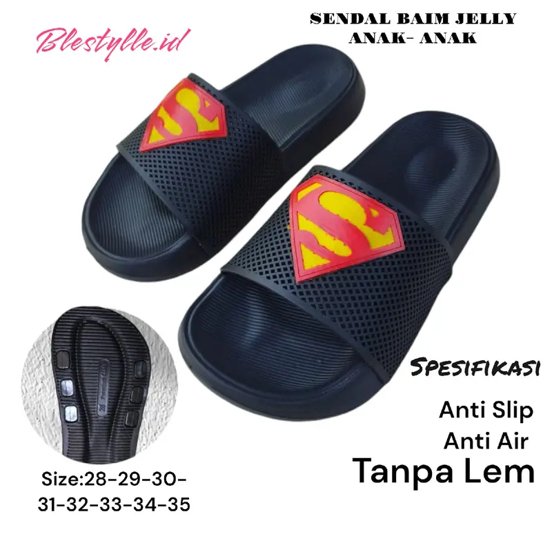Sandal Anak-Anak Jelly Baim Tanpa Lem Black Laki-Laki Perempuan Perempuan Umur 2-12 Tahun Kaki Fashion 3