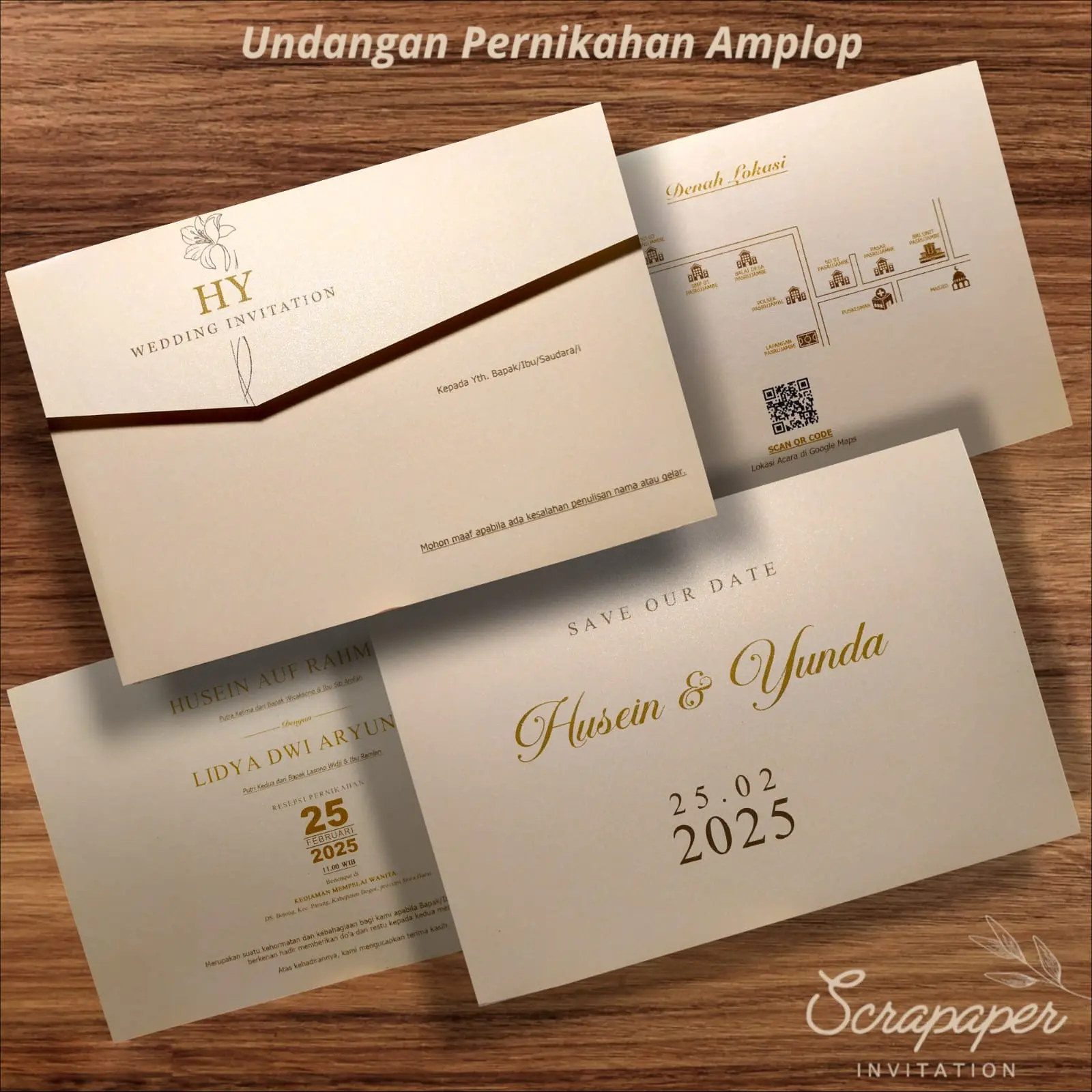 ( ISI 20 30 40 50 pcs ) Undangan Pernikahan Simpel Kekinian Amplop Softcover / Hardcover Vintage Elegan Bahan Kertas Jasmine Berglitter - Warna Cream