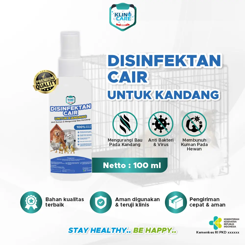 Spray Disinfektan Kandang Hewan Peliharaan 100ml KLINO CARE Chloride Base Perawatan Binatang Ternak Pocket Size