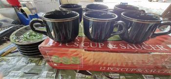 Product Review of 1 SET GELAS KERAMIK MEWAH ISI 12 PCS / SET CANGKIR KOPI LUCKY /  SET CANGKIR KERAMIK POLOS ISI 12 PCS ( 6 CUPS + 6 SOUCERS ) TERLARIS from M**4 1
