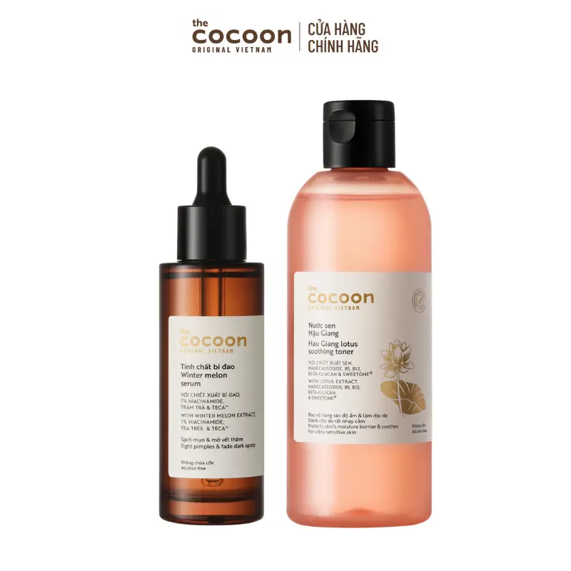 Ảnh đại diện COMBO 1 Tinh chất bí đao N7 (serum) 7% Niacinamide sạch mụn chuyên sâu & mờ vết thâm Cocoon 70ml + 1 Bigsize Nước sen Hậu Giang (toner) 310ml