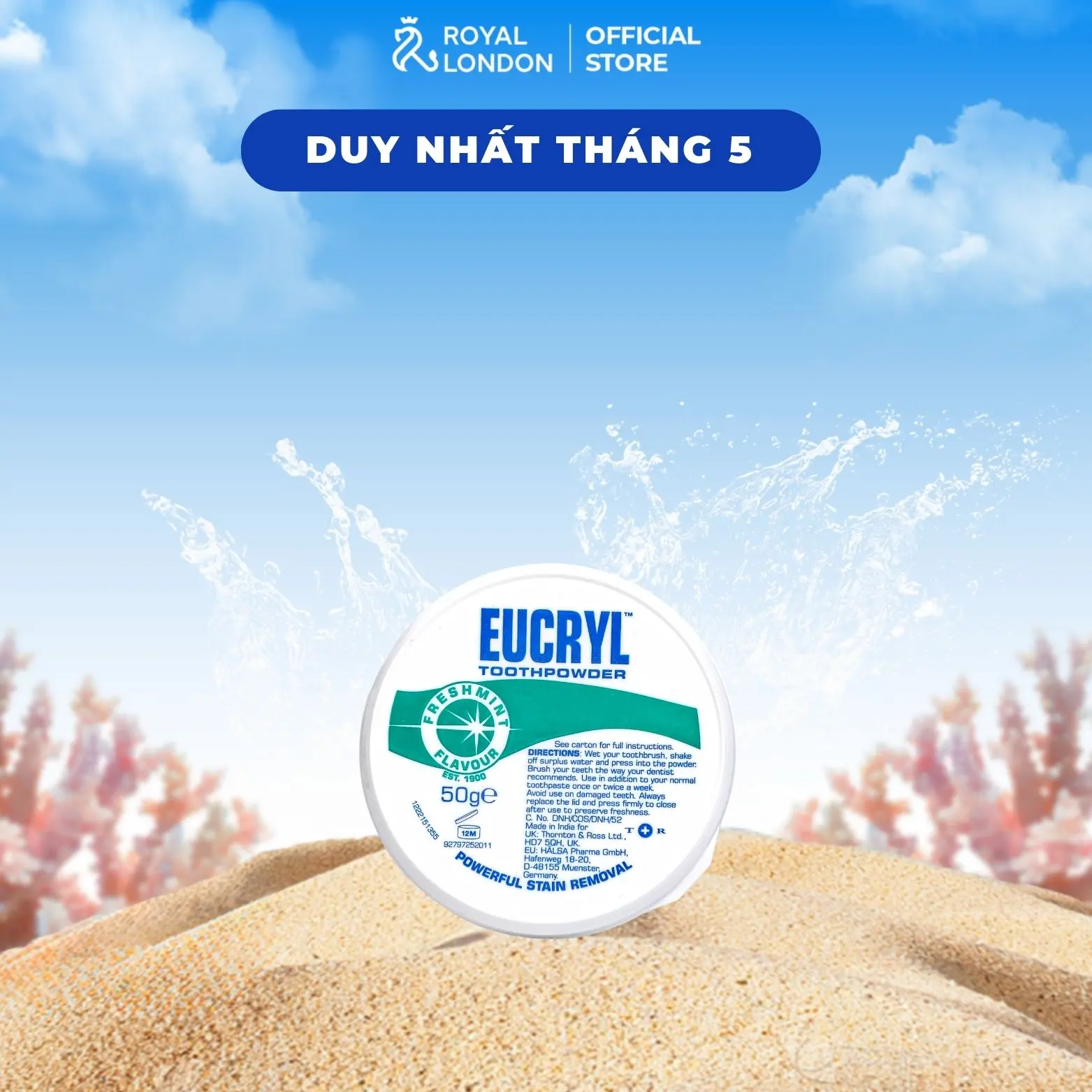 Bột Bạc Hà hỗ trợ trắng răng miệng  Eucryl Toothpower 50g