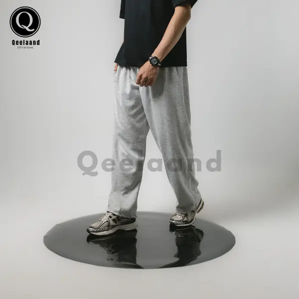 Qeelaand - Loose Pants Unisex Pria Wanita Celana Training Oversize Bahan Katun Flacee Korean Style Pria Wanita Sweatpants Loose Baggy 6