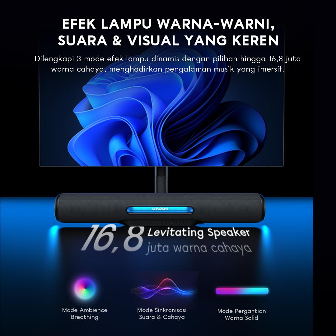 [READY STOCK] VIVAN Soundbar Speaker Bluetooth Wireless Super Bass Lampu RGB TWS Interkoneksi Design Melayang VS31 Garansi 12 Bulan