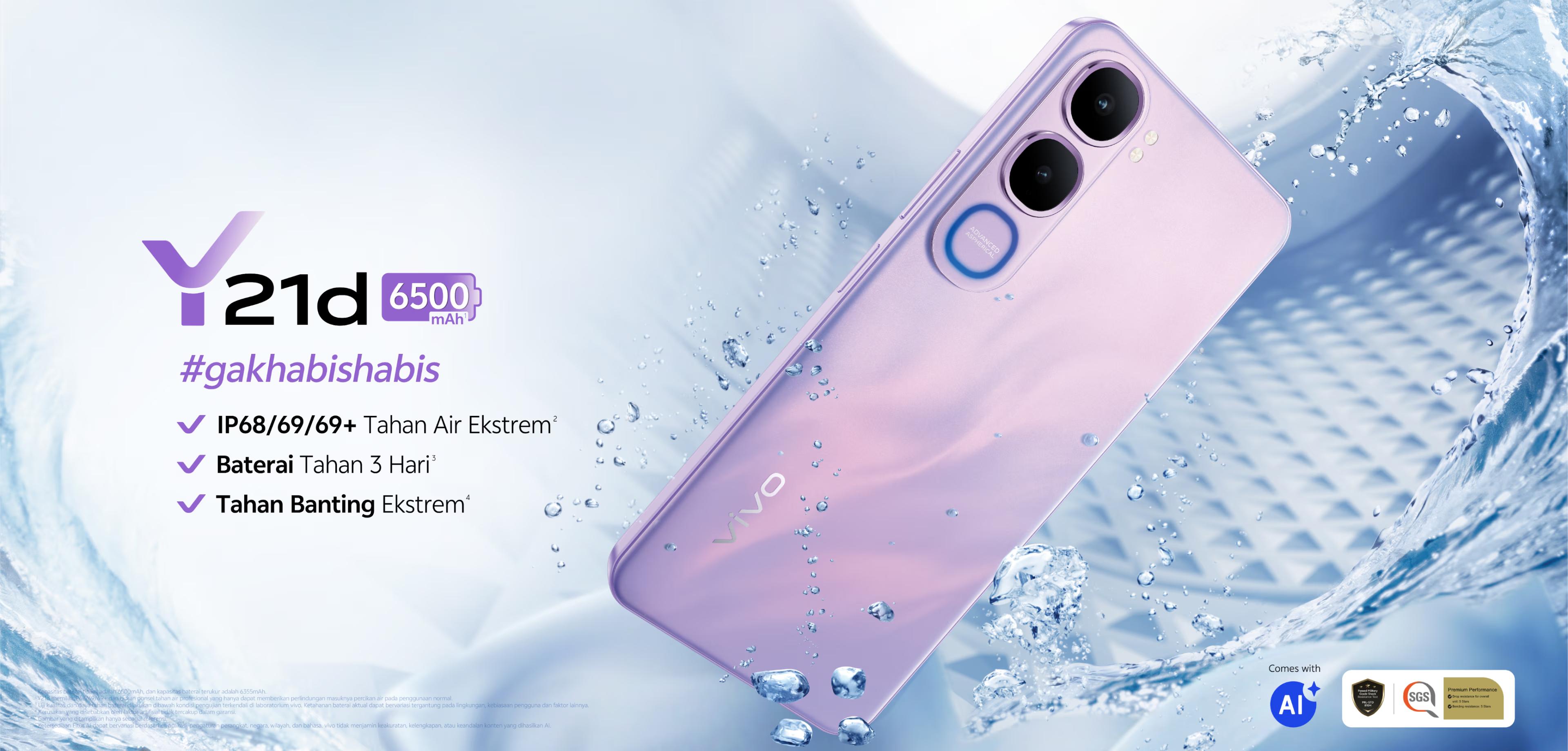 [LAUNCHING SPESIAL CASHBACK GIFT] Vivo Y21d (4/128GB) IP68/69/69+ Tahan Air Ekstrem, Baterai 6500mAh BlueVolt+44W FlashCharge, Tahan 3 Hari, Tahan Banting Ekstrem, Kamera 50MP Kamera Underwater, Dual Stereo Speaker + 400% Audio Booster