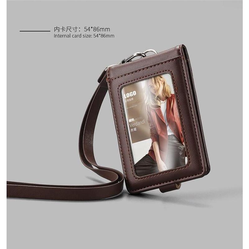 Product Introduction of Real Leather Badge Holder Clear ID Card Pouch Staff Work Chest Cards Name Tag Holders with Lanyard Business Formal Accessories 16