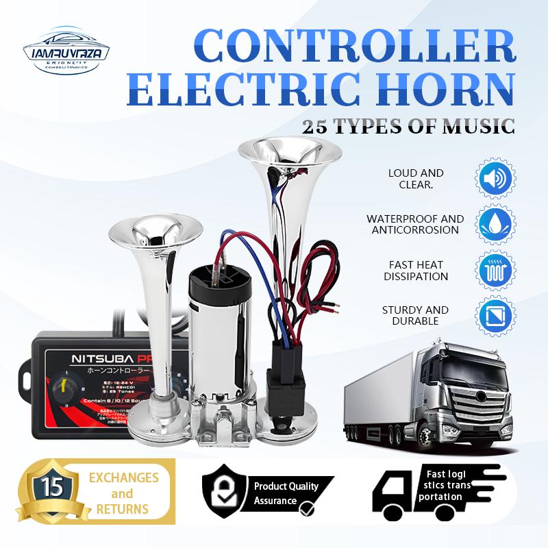 Mô phỏng 25 hiệu ứng âm thanh Còi không khí Điện, Kèn hơi, Bộ điều khiển còi, Âm thanh còi, Điện áp sử dụng 12v / 24v, Thích hợp cho hầu hết các loại xe
