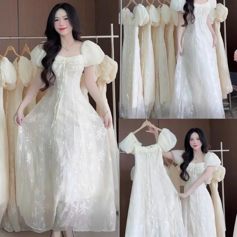 Mèo Mỡ Bigsize — Đầm hoa lily dáng dài maxi tay phồng 2 lớp bigsize 60-95kg thắt nơ