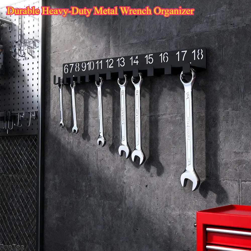 Durable Heavy-Duty Metal Wrench Organizer - Wall-Mounted with Numbered Slots for Home & Garage Storage