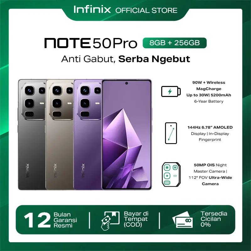 Infinix Note 50 Pro 8/256GB - Up to 16GB Extended RAM - Helio G100 Ultimate - 6.78” FHD+ Amoled - 50MP OIS - 5200 mAh - NFC