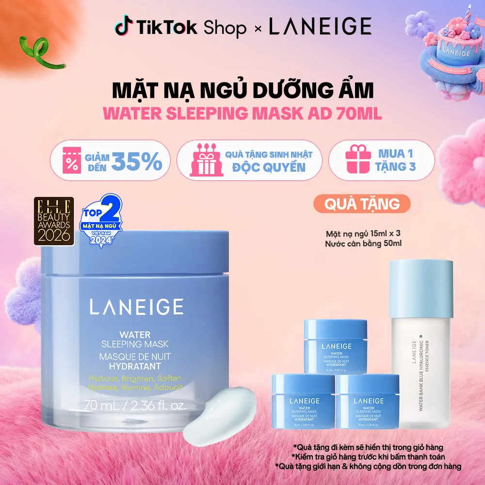 Mặt nạ ngủ dưỡng ẩm tăng cường khả năng tự vệ của da làm đẹp da LANEIGE Water Sleeping Mask AD 70ml Skincare Cosmetics Women