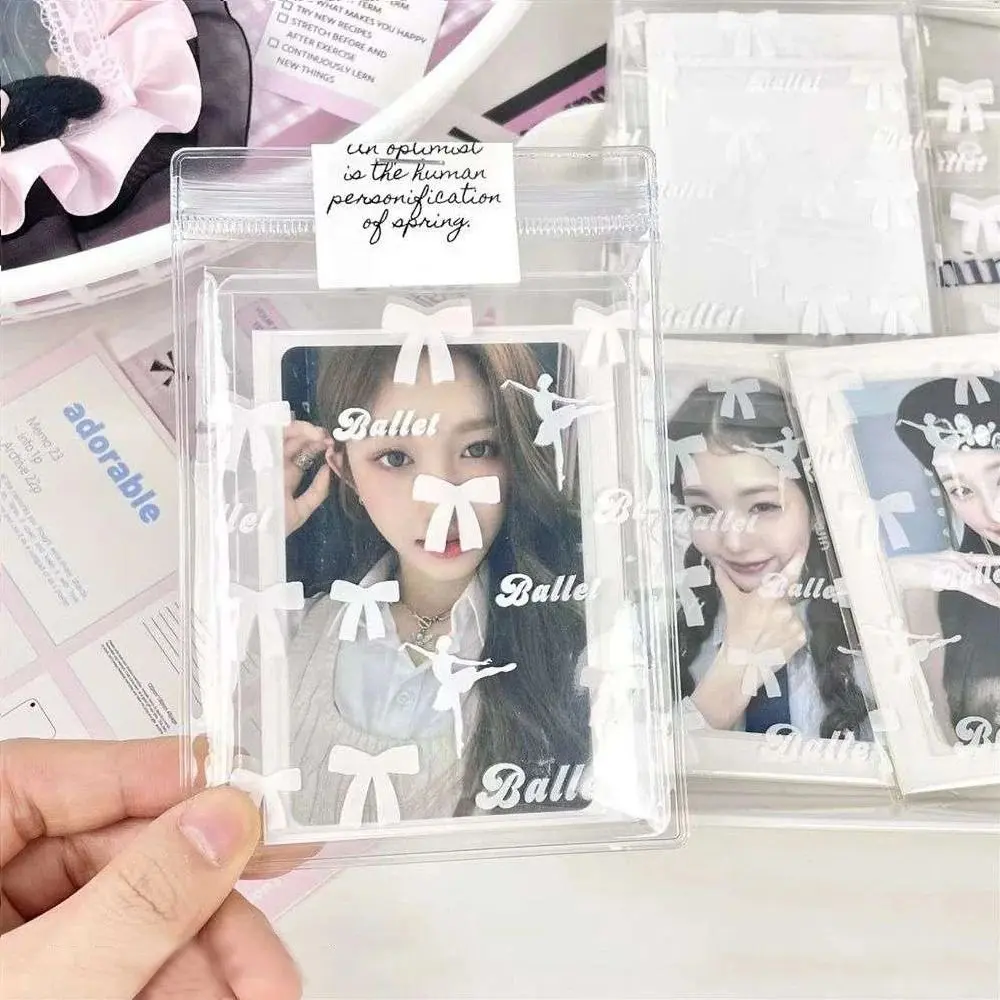 50pcs New Sweet Idol Card Sleeves Cartoon Self-Sealing Card Cover Top Load Films Photocard Photo Postcards Ballet Bow Package