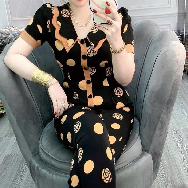 Đồ Bộ Dài Lụa Mango Cổ Bèo Nhọn Tay Nhún Size từ 45-75 kí