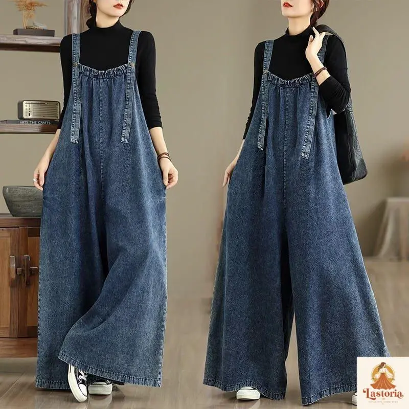 LC2709 Premium Oversized Jumpsuit Denim Polos Retro Terbaru Lastoria Fashion