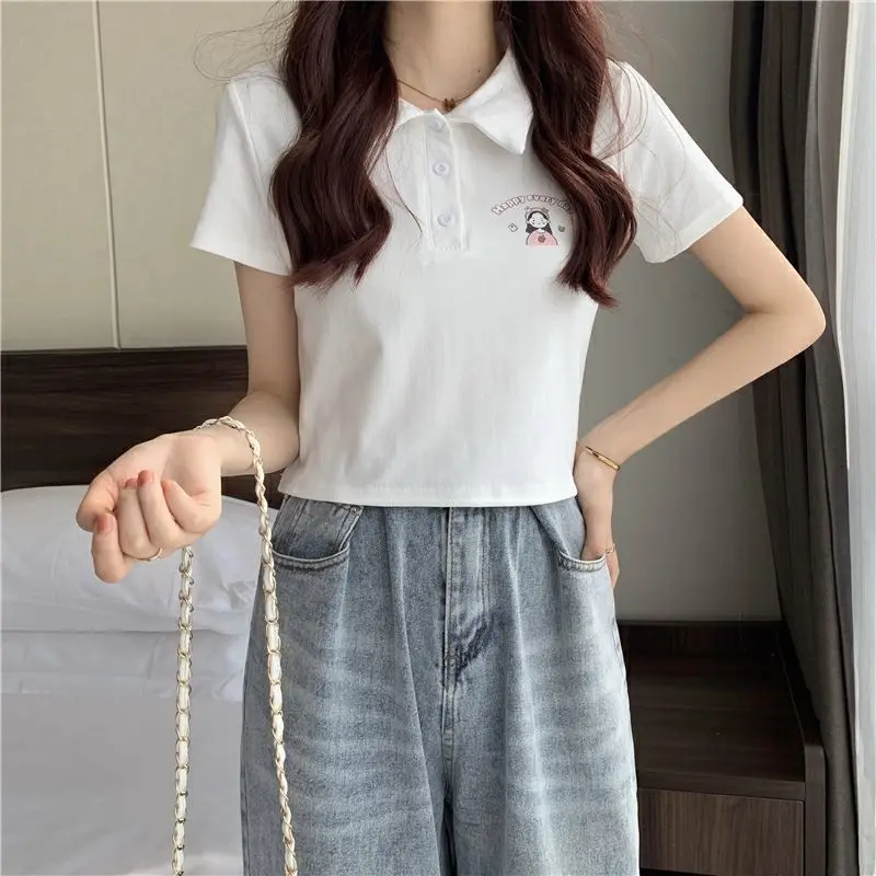 Áo Thun ngắn Tay Phong Cách Hàn Quốc, Ngọt Ngào Và Mùa Hè, Phong Cách Preppy Thiết Kế Cổ Polo, Kiểu Ngắn, Áo Nữ Top Women 4