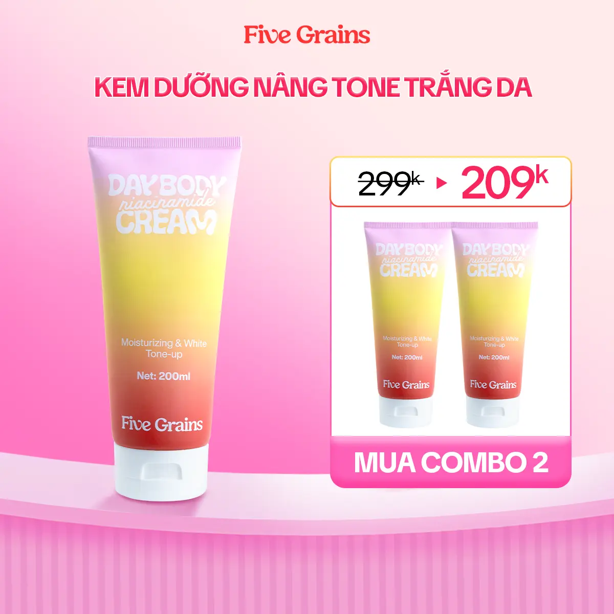 Kem dưỡng Five Grains giúp làm trắng da Niacinamide, Alpha-Arbutin ban ngày 200ML