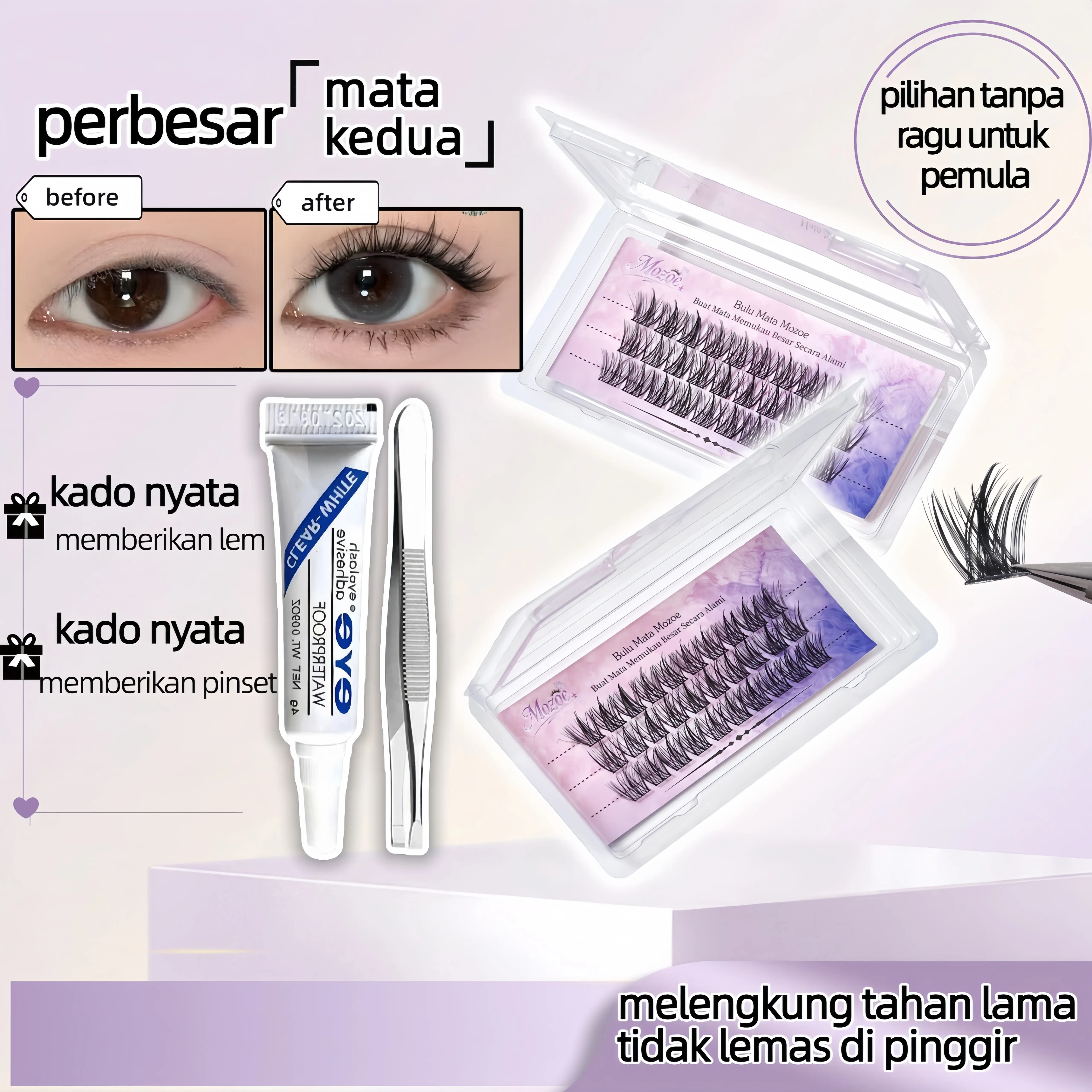Bulu mata palsu model baru berbagai tipe tersedia dilengkapi lem dan pinset