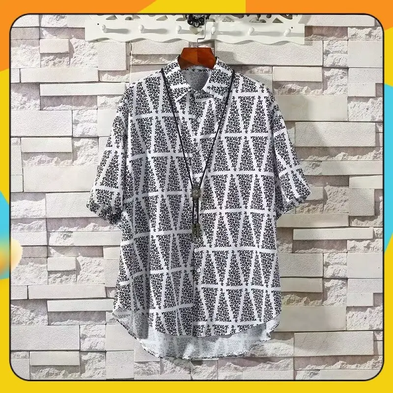 Ice Silk Flower Shirt Korean Version Of Men'S Summer Thin Fashion Brand Plankton Shuai Five Points Short-Sleeved Men'S Shirt Holiday Casual White Black Shirt