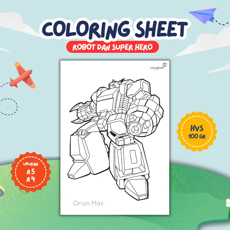 Lembar Mewarnai/Kertas Mewarnai/Coloring Sheet - Tema Robot & Superhero - Ukuran A4 & A5 - Kertas HVS Tebal 100 gram 3