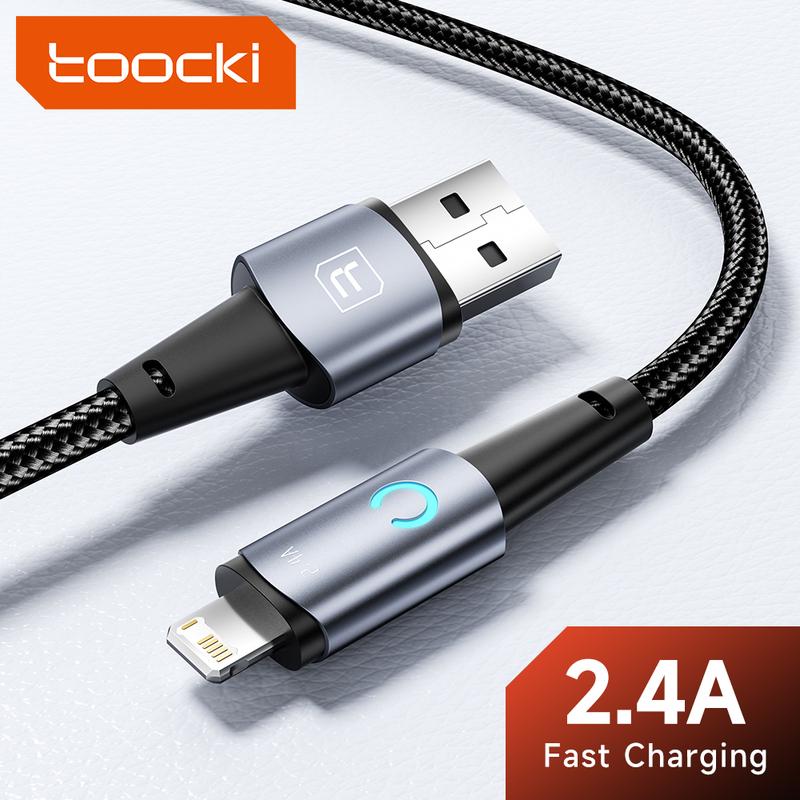 Cáp USB, Toocki, Dây sạc nhanh, dành cho iPhone 13, 12, 11, Pro Max, có đèn LED, 2.4A, Cáp iP, dành cho iPhone X và iPad Pro, Dây dữ liệu Phụ Kiện Sạc Điện Thoại