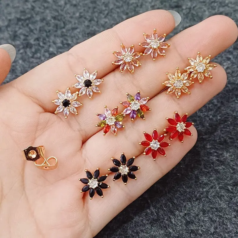 Anting Tusuk Wanita ELegan Premium Permata Zirkon Star Lapis Emas High Motif Baru High Quality 1