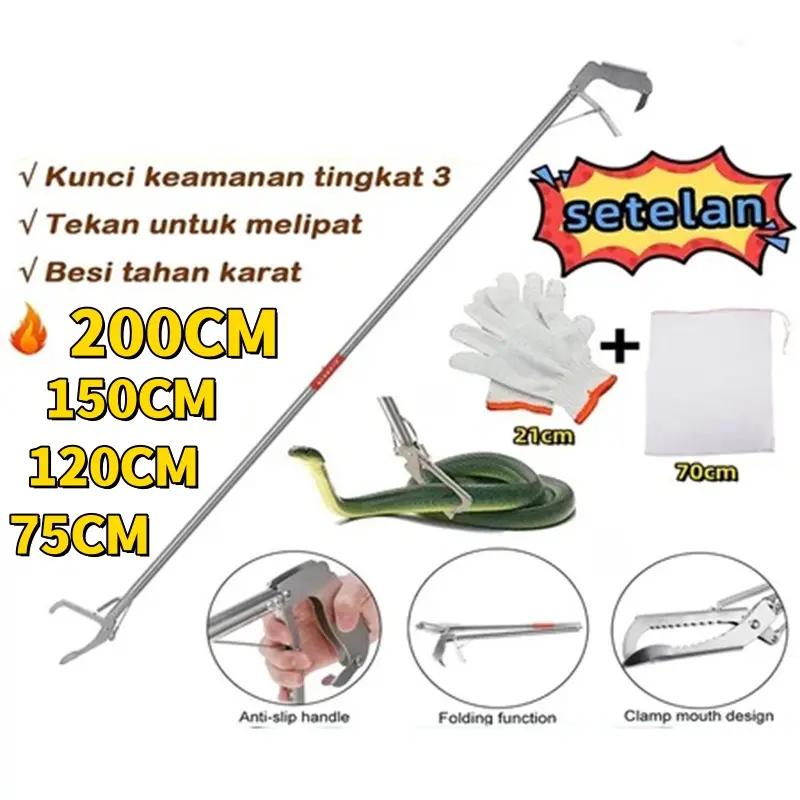 200 cm Penjepit Ular Dapat Dilipat Stainless Penjepit Sampah/Dapat Dilipat