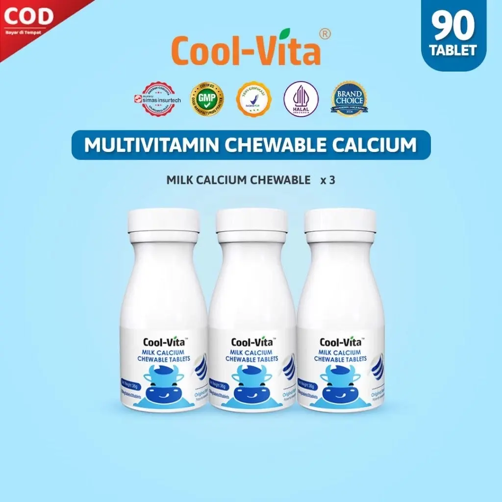 [BUNDLING 3 PCS] COOLVITA MILK CALCIUM CHEWABLE TABLETS COOLVITA PENINGGI BADAN