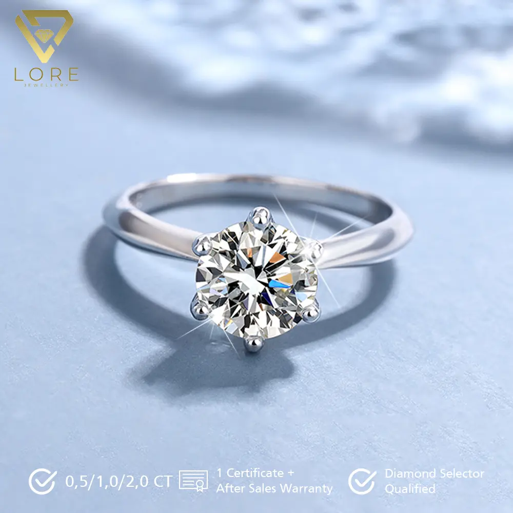 Lore Jewellery - Cincin Moissanite Lapis Emas Putih 18K - Simply Elegant Moissanite Ring 0.5 CT / 1.0 CT / 2.0 CT